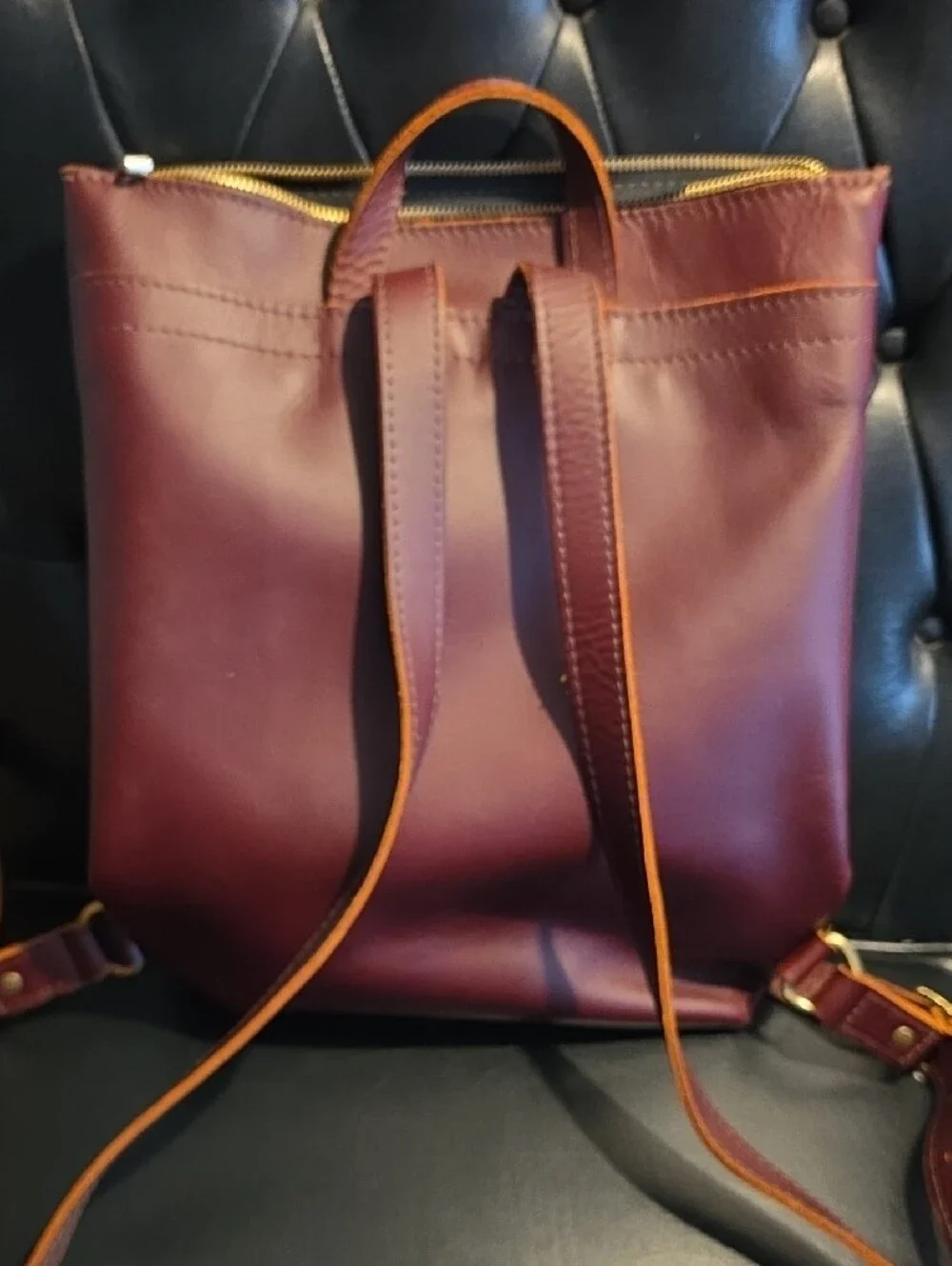 Portland Leather Maroon Men's Leather Backpack with Gold Zipper